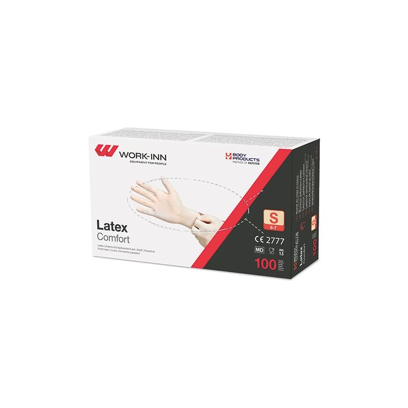 "WORK-INN" Latex-Handschuhe, puderfrei "Comfort" weiss - natur Größe S - Bild 1