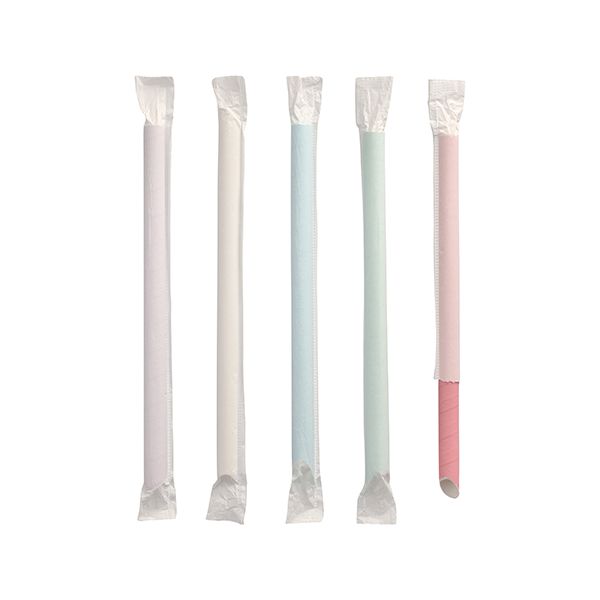 Bubble Tea Papierstrohhalme Ø 12 mm · 20 cm farbig sortiert einzeln gehüllt, einseitig spitz - Bild 1
