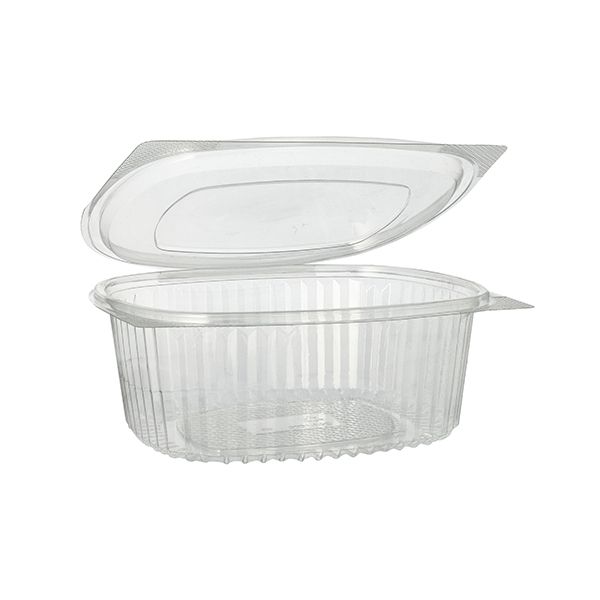 Feinkostbecher & Salatschalen To Go mit Klappdeckel, R-PET oval 1000 ml - Bild 1