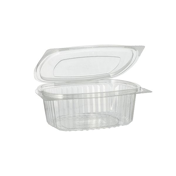 Feinkostbecher & Salatschalen To Go mit Klappdeckel, R-PET oval 500 ml - Bild 1