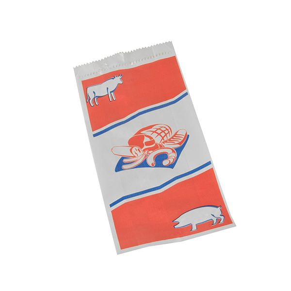Fleischerbeutel, Kraftpapier, gefädelt 28 x 14 x 6 cm weiss mit Druck, klein - Bild 1