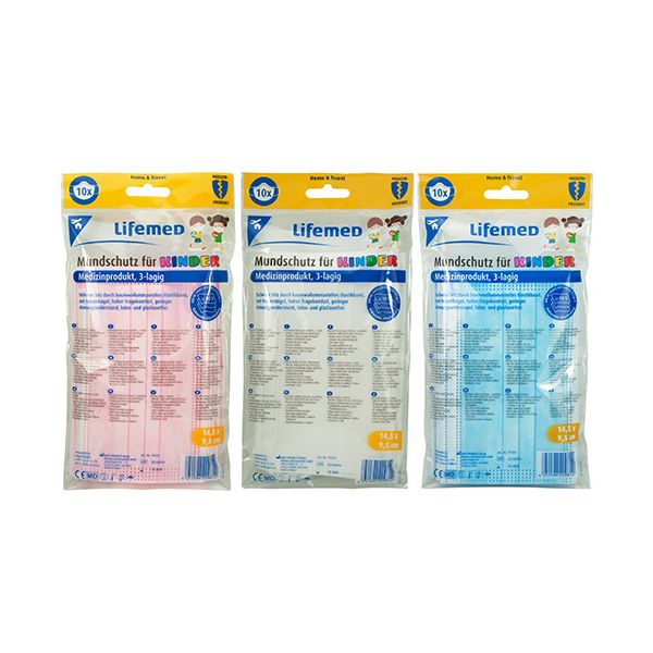 "Lifemed" Kinder-Mundschutz 3-lagig 9,5 x 14,5 cm farbig sortiert mit Nasenbügel - Bild 1