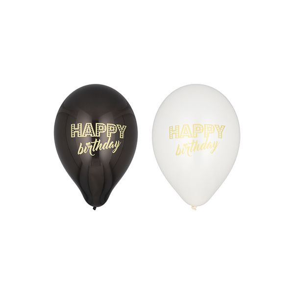 Luftballons Ø 25 cm schwarz/weiss "Happy Birthday" - Bild 1