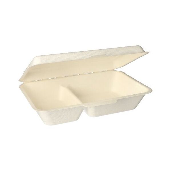 Menüboxen aus Zuckerrohr "pure" 2-geteilt 24 x 15,5 cm weiss - Bild 1