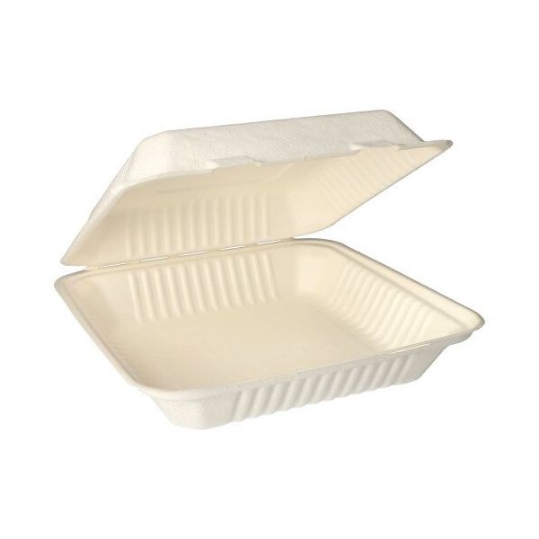 Menüboxen aus Zuckerrohr "pure" ungeteilt 25,5 x 25,5 cm weiss - Bild 1