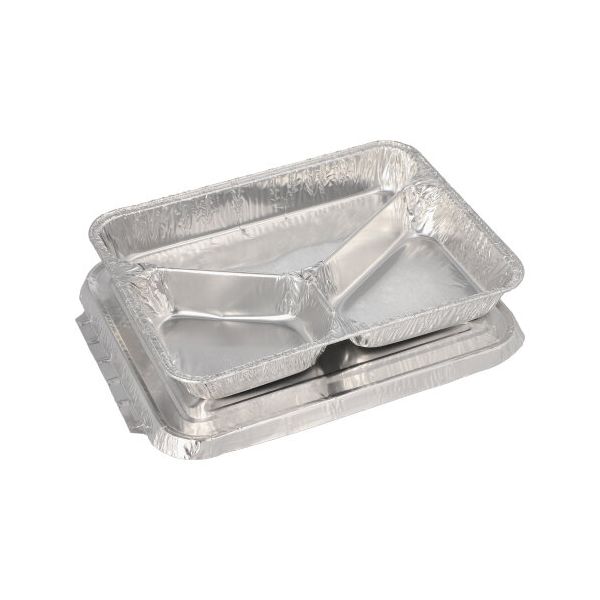Menüschalen + Deckel, Alu 3-geteilt 760 ml 3 x 17,7 x 22,5 cm - Bild 1