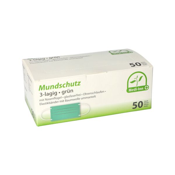 Mundschutz Type II, 3-lagiges Vlies 9 x 17,5 cm grün mit Nasenbügel - Bild 1