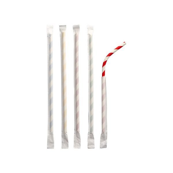 Papierstrohhalme, flexibel, Ø 6 mm, 20 cm, farbig sortiert, "Stripes", einzeln gehüllt - Bild 1