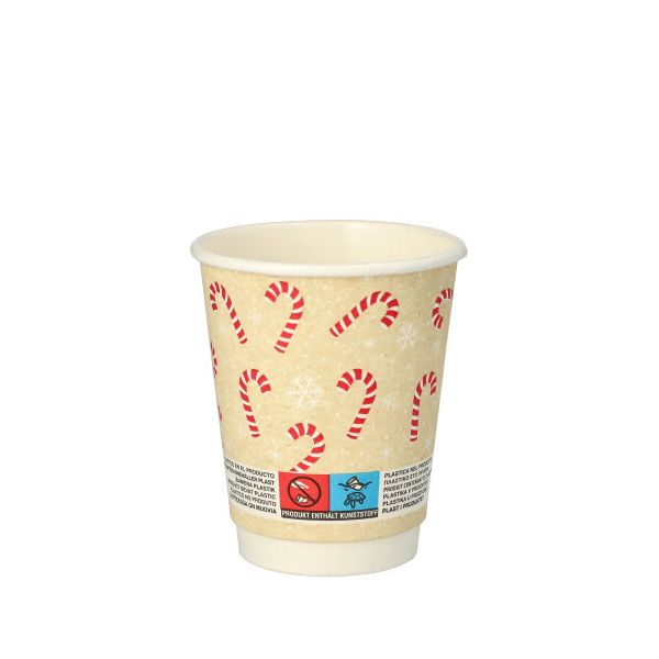 Pappbecher 0,2 l, Ø 8 cm · 9,1 cm natur "Candy Canes " doppelwandig - Bild 1