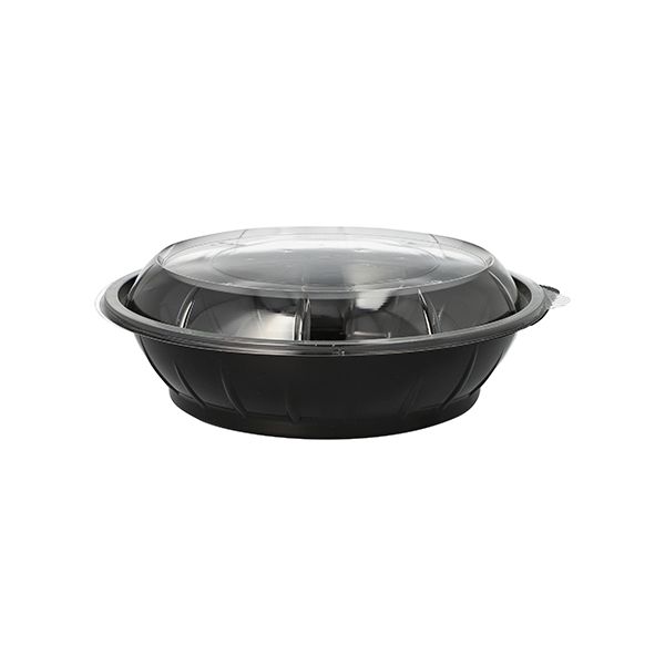 Salatschalen, PET 1000 ml Ø 21,8 cm · 6 cm schwarz "Snap It" mit Deckel PET glasklar - Bild 1