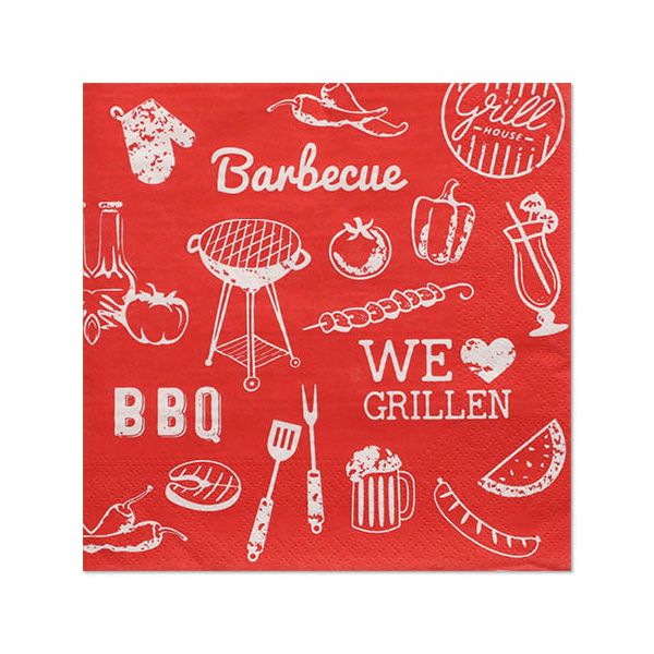 Servietten, 3-lagig 1/4-Falz 33 cm x 33 cm "BBQ Love" - Bild 1