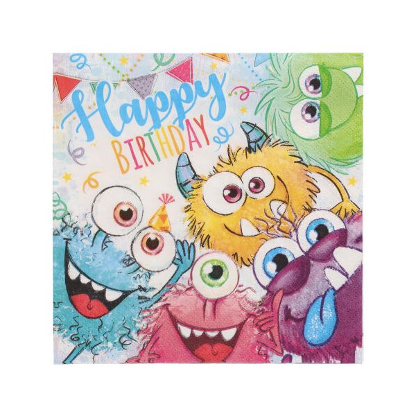 Servietten, 3-lagig 1/4-Falz 33 x 33 cm "Funny Monsters" - Bild 1