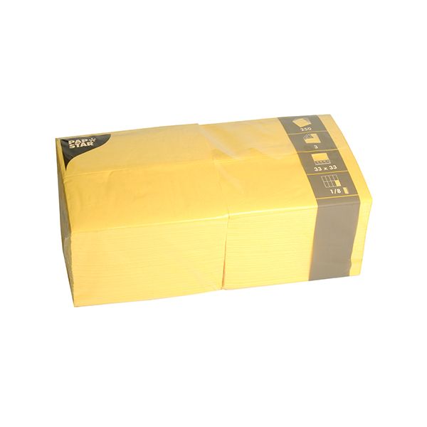 Servietten, gelb 3-lagig 1/8-Falz 33 x 33 cm - Bild 1