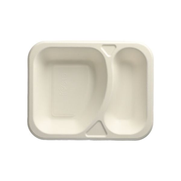 Siegelschalen aus Zuckerrohr, 2-geteilt, 825 ml, 18,5 x 23,5 cm, weiss - Bild 1