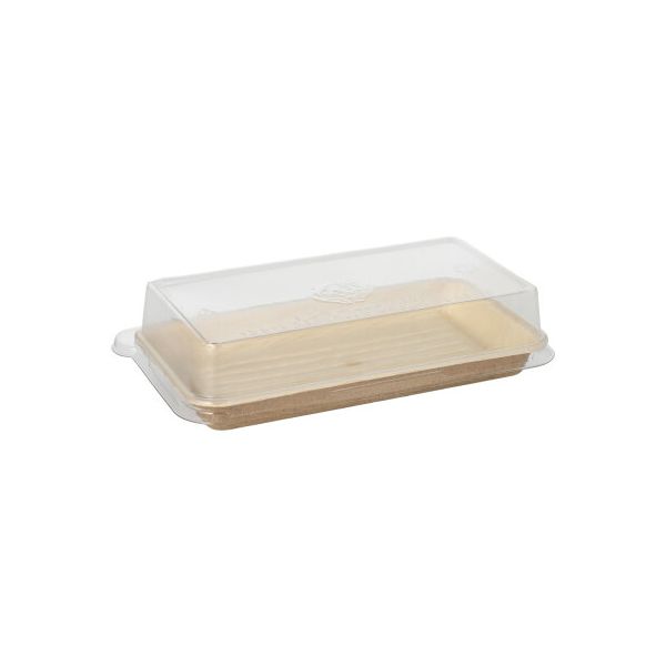Sushi-Schalen aus Palmblatt eckig 100 ml 18,4 x 10,4 cm natur mit rPET Deckel "Kombipack" - Bild 1