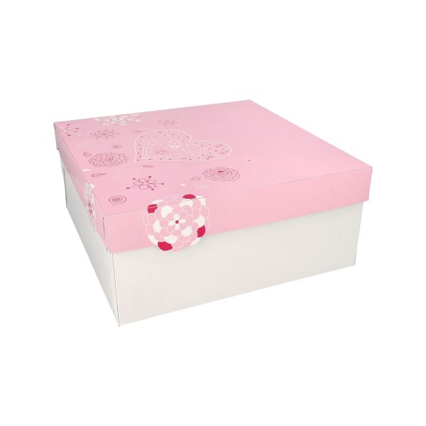 Tortenkartons aus Pappe mit Deckel, eckig 30 x 30 x 13 cm weiss/rosa "Lovely Flowers" - Bild 1