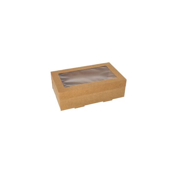 Transport- und Catering-Kartons, Pappe eckig 15,3 x 25,5 cm braun mit separatem Deckel und Sichtfenster aus PET - Bild 1
