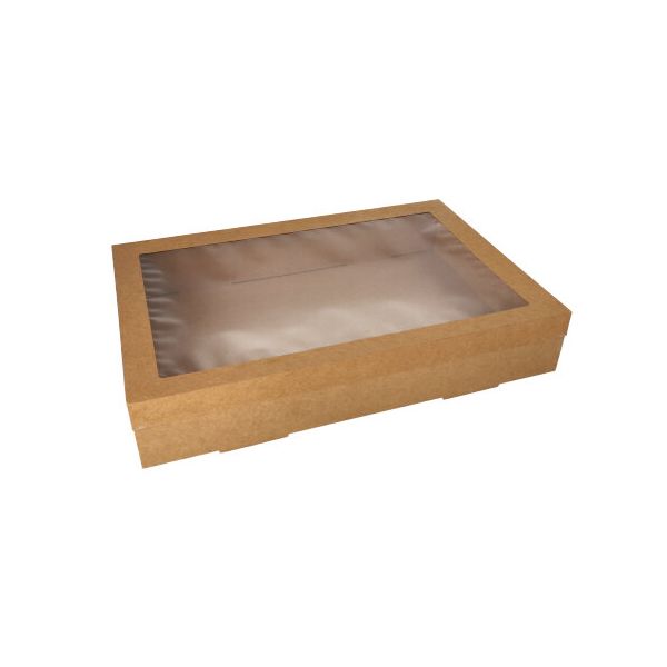 Transport- und Catering-Kartons, Pappe eckig 31 x 45 cm braun mit separatem Deckel und Sichtfenster aus PET - Bild 1