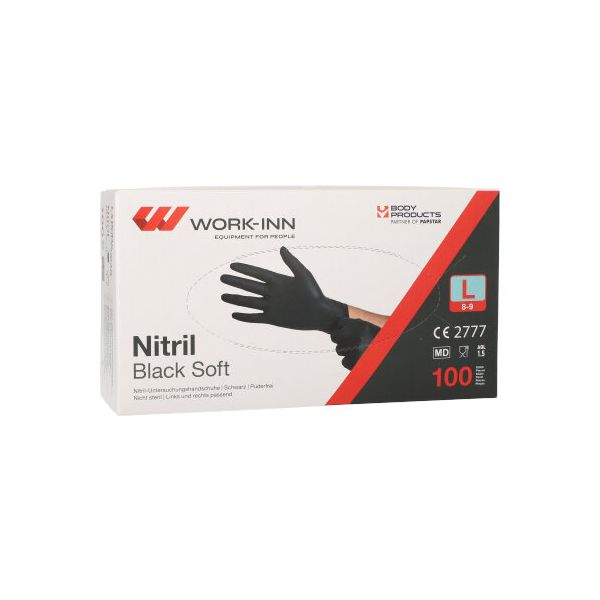 "WORK-INN" Nitril-Handschuhe, puderfrei "Black Soft" schwarz Größe L - Bild 1