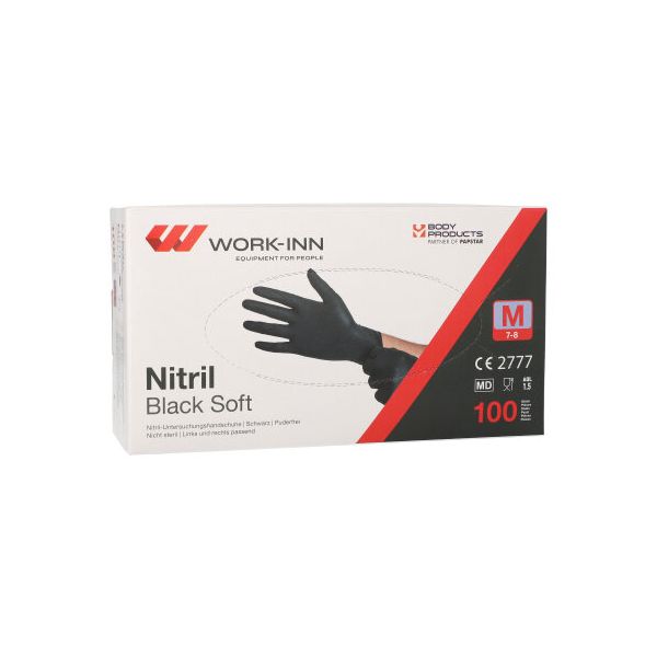 "WORK-INN" Nitril-Handschuhe, puderfrei "Black Soft" schwarz Größe M - Bild 1