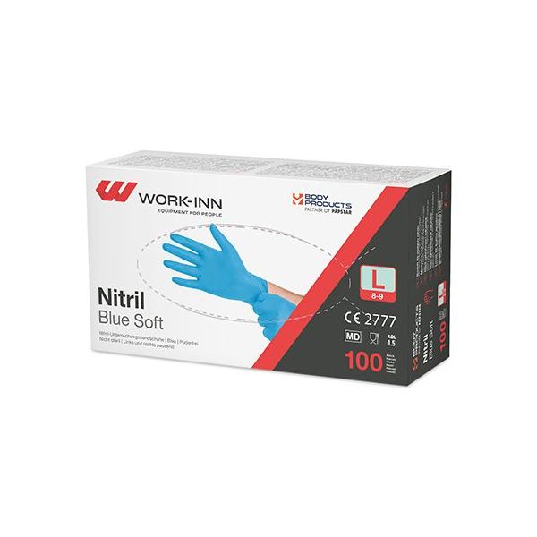 "WORK-INN/PS" Nitril-Handschuhe, puderfrei "Blue Soft" blau Größe L - Bild 1
