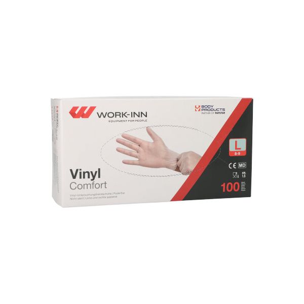 "WORK-INN" Vinyl-Handschuhe, puderfrei "Comfort" transparent Größe L - Bild 1