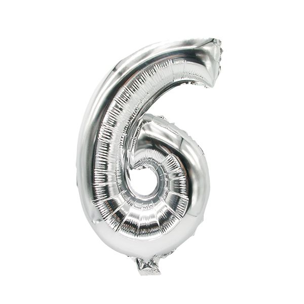 Zahlen-Luftballons aus Folie 35 x 20 cm silber "6" - Bild 1