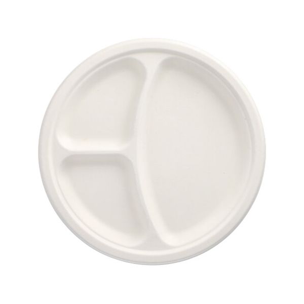 Zuckerrohr Teller, "pure" 3-geteilt Ø 26 cm weiss - Bild 1