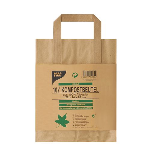 Bio-Kompostbeutel aus Papier mit Henkel 10 l, braun, H 28 x B 22 cm 1