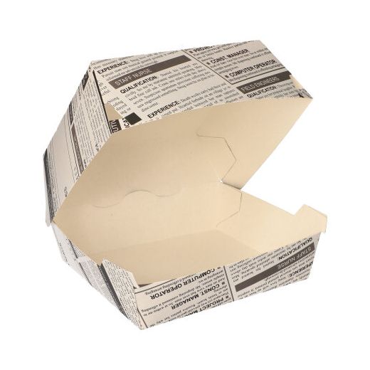 Burger Boxen aus Pappe 12,5 x 12,5 cm "Newsprint" groß 1