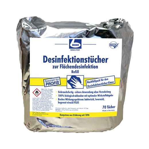 "Dr. Becher" Desinfektionstücher 29 x 30 cm weiss zur Flächendesinfektion im Nachfüllpack 1