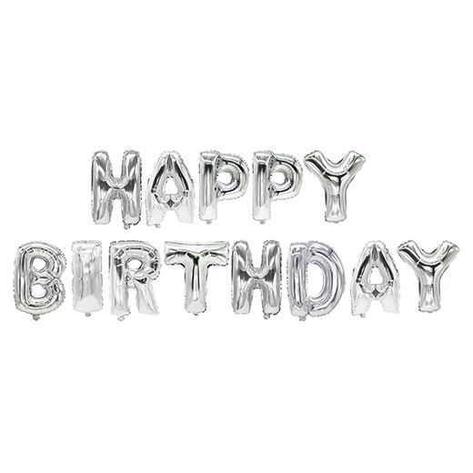 Folienluftballon-Set silber für Geburtstag "Happy Birthday" 1