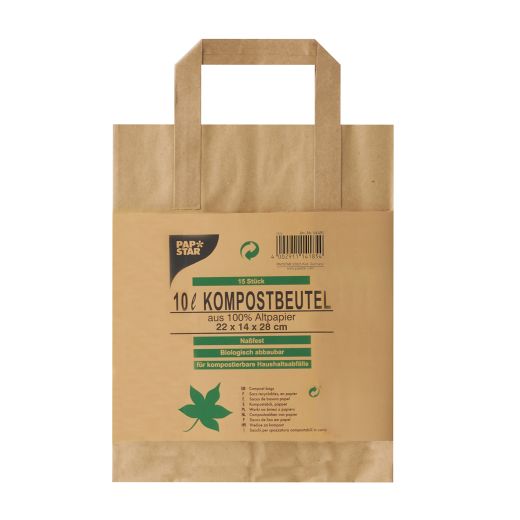 Bio-Kompostbeutel aus Papier mit Henkel 10 l, braun, H 28 x B 22 cm