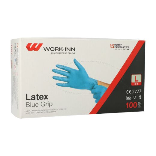 Latex-Handschuhe, puderfrei blau "Blue Grip" Größe L 1