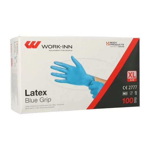 Latex-Handschuhe, puderfrei blau "Blue Grip" Größe XL 1