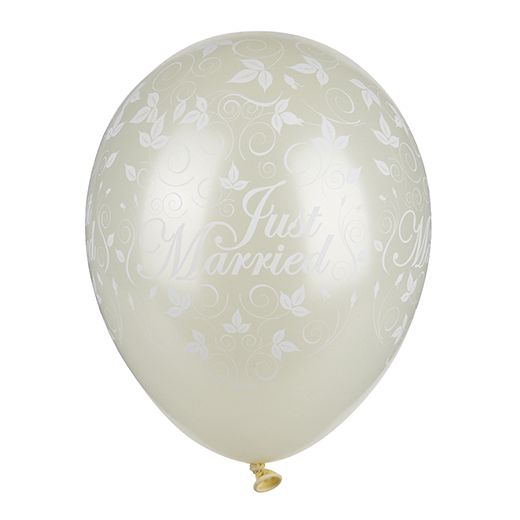 Luftballons für Hochzeit Ø 29 cm elfenbein "Just Married" metallic 1