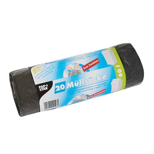 Müllsäcke zum Zuziehen, 60 Liter, grau, H 75 x B 65 cm 1