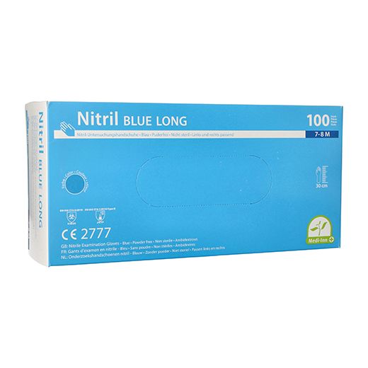 Nitrilhandschuhe mit langem Schaft, puderfrei, blau, Größe M, "Medi-Inn®" 1