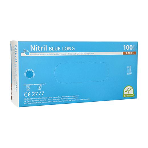 Nitrilhandschuhe mit langem Schaft, puderfrei, blau, Größe XL, "Medi-Inn®" 1