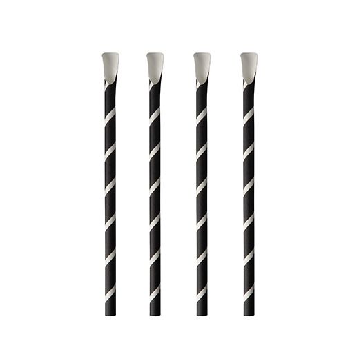 Papierstrohhalme mit Löffel "pure" Ø 8 mm · 20 cm schwarz/weiss "Stripes" 1