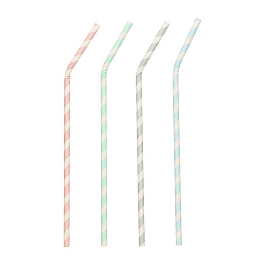 Papierstrohhalme "pure" Ø 6 mm · 22 cm farbig sortiert "Stripes" biegbar 1