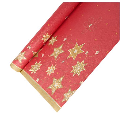 Papiertischdecke für Weihnachten, rot 6 x 1,2 m "Just Stars" 1