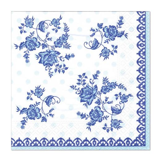 Servietten, 3-lagig, 1/4-Falz, 33 x 33 cm, Dekor "Frisian Blue" 1
