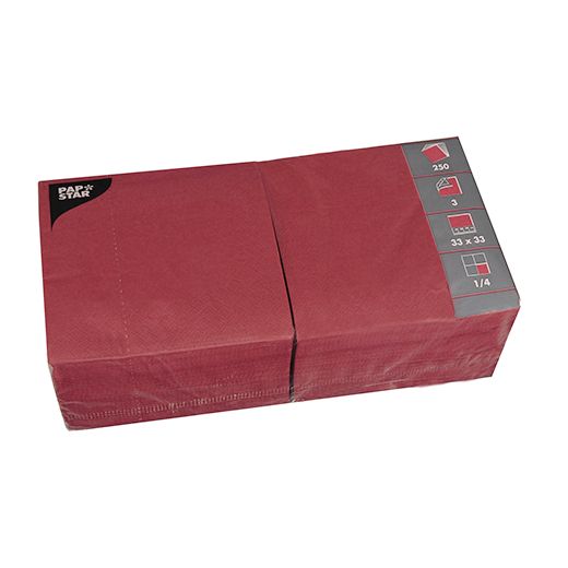 Servietten, bordeaux 3-lagig 1/4-Falz 33 x 33 cm 1