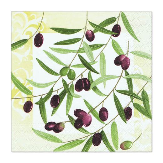 Servietten, 3-lagig, 1/4-Falz, 33 x 33 cm, Dekor "Olive Twig" 1