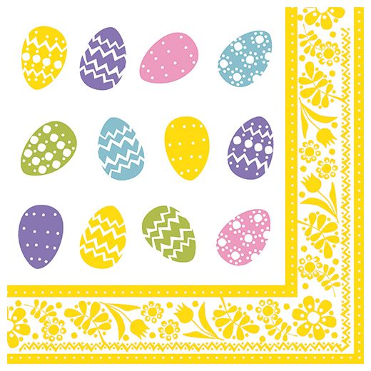 Servietten, 3-lagig 1/4-Falz 40 x 40 cm "Coloured Eggs" 1
