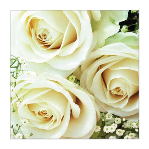 Servietten mit Rosen, weiß 3-lagig, 1/4-Falz, 33 x 33 cm "Royal Flower" 1