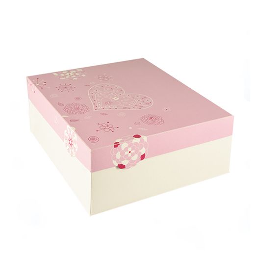 Tortenkartons aus Pappe mit Deckel, eckig 30 x 30 x 13 cm weiss/rosa "Lovely Flowers" 1
