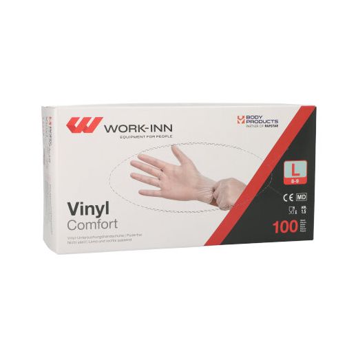 "WORK-INN" Vinyl-Handschuhe, puderfrei "Comfort" transparent Größe L 1