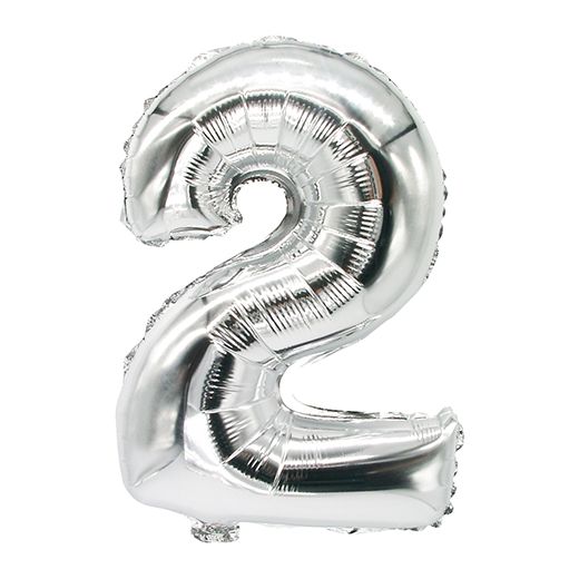 Zahlen-Luftballons aus Folie 35 x 20 cm silber "2" 1